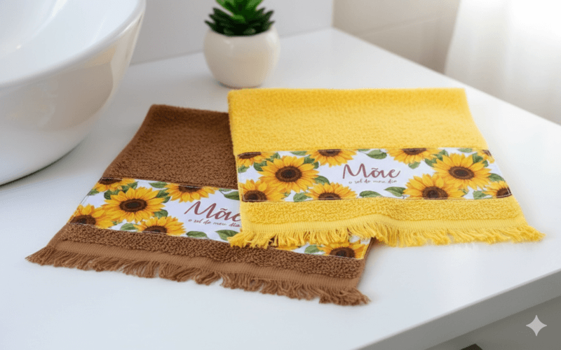 Trabalhar em casa com artesanato - Toalha de rosto personalizada com a palavra mãe