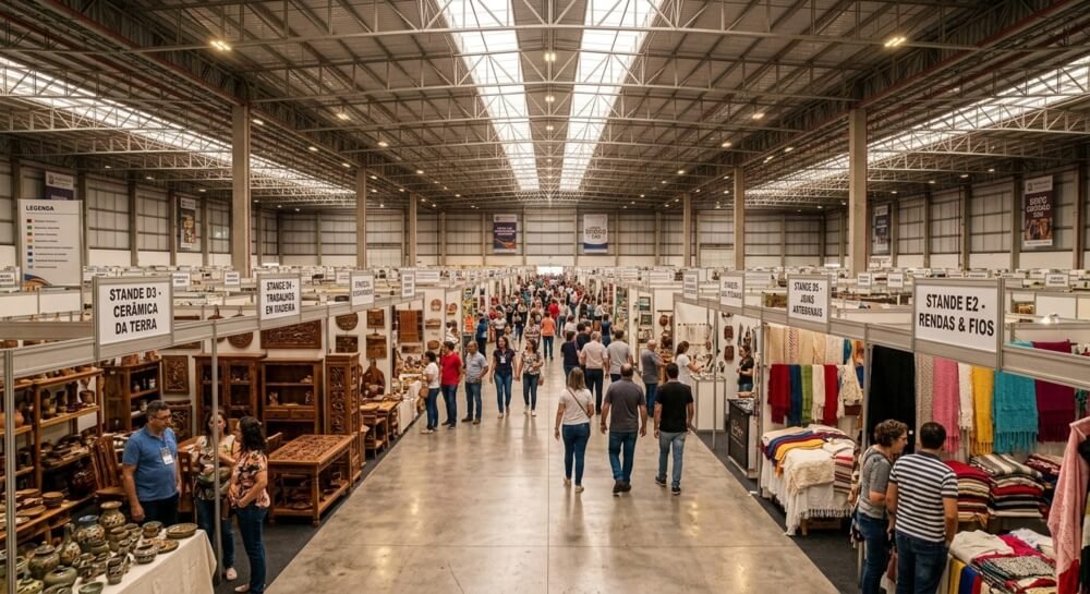 Visitantes andando pelos corredores da mega artesanal