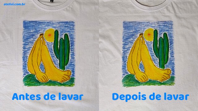 Camiseta antes e depois de lavar, lado a lado para comparar